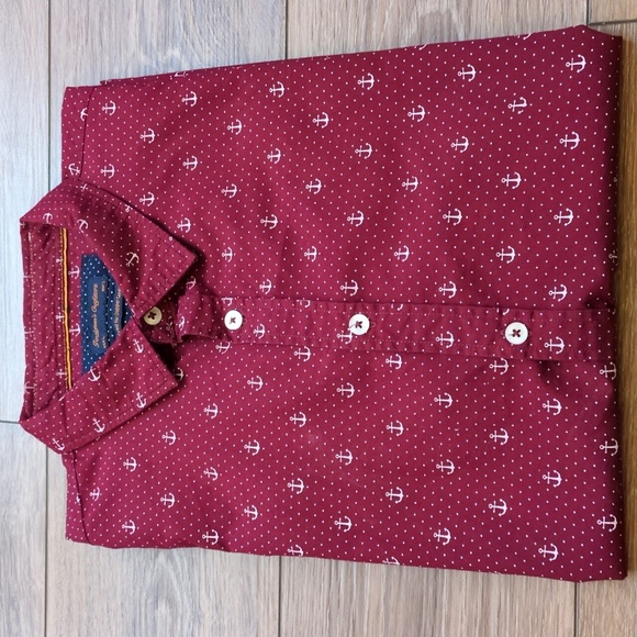 Gentlemen's‎ Outfitters Anchor Polka Dot Short Sleeve Button Down Shirt Maroon L - Picture 9 of 9